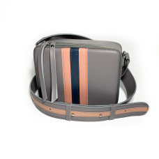 "Kvadro" bag genuine leather, grey/pink/blue