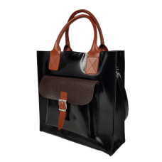 "Garda" bag genuine leather, black/chocolate/pottery clay