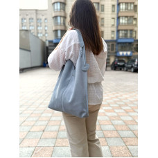 Bag shopper "Linda", genuine suede, grey blue color