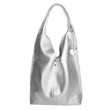 Bag "Linda", genuine leather, silver color