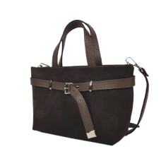 "Lolita" bag genuine leather and suede, brown color, chocolate