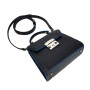 "Mery" bag genuine leather, black color with a blue edge